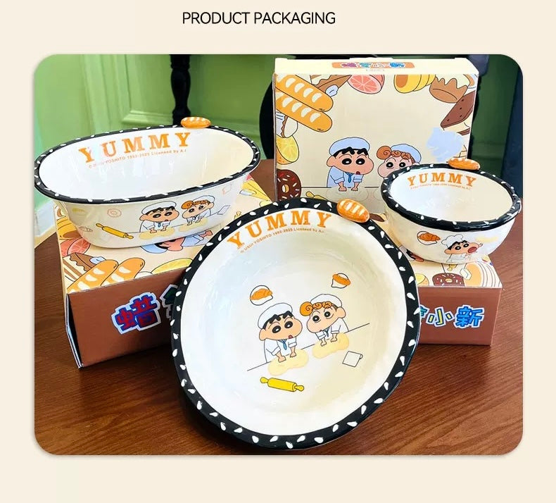🥖 Crayon Shin-chan™ Official Bread Series Dinnerware Set – Dishwasher, Microwave, Oven & Sterilizer Safe