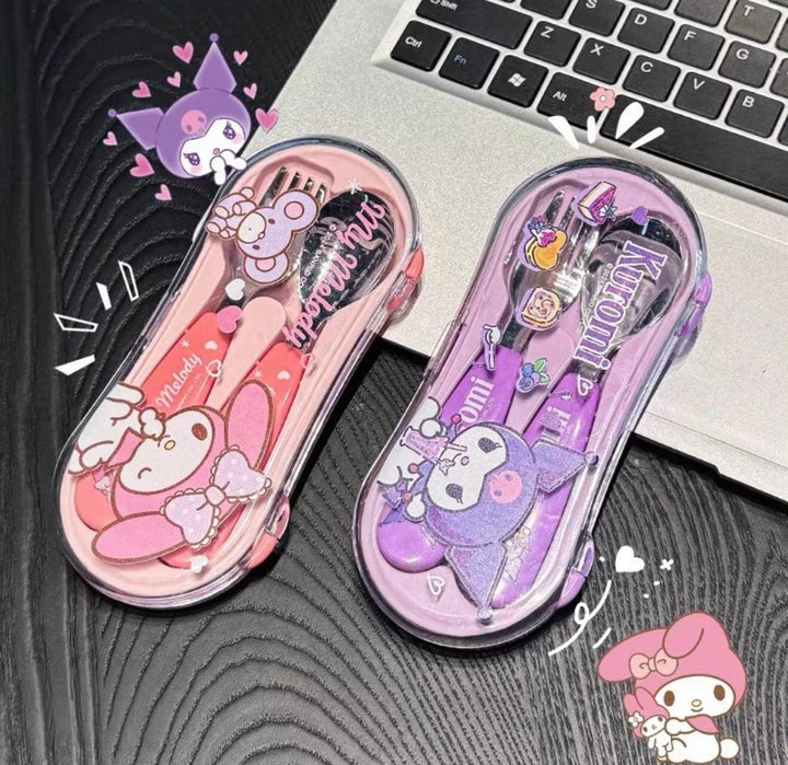 Sanrio Portable Spoon & Fork Set (Storage Box ) 304 Stainless Steel Kids Safe