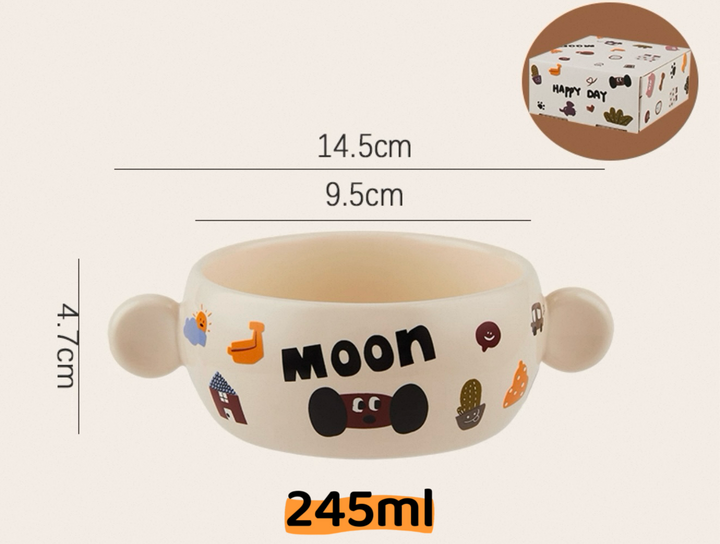『 Cute Moon Dog Collection』 Handcrafted Underglaze Ceramic Tableware — Portion Plate 🥗, Dinner Plate 🍽️, Rice Bowl 🥣 & Mug
