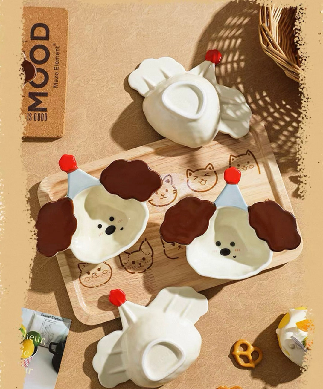 『Curly Pup🐶 & Bunny🐰』 Hand-Painted Underglaze Sauce Dish / Yogurt & Fruit Bowl