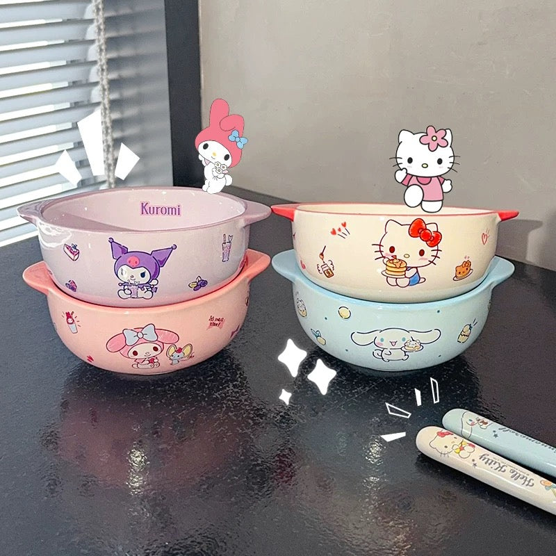 Sanrio Family Series™️ Ceramic Double-Handle Bowl – Yogurt & Rice Bowl 🥣