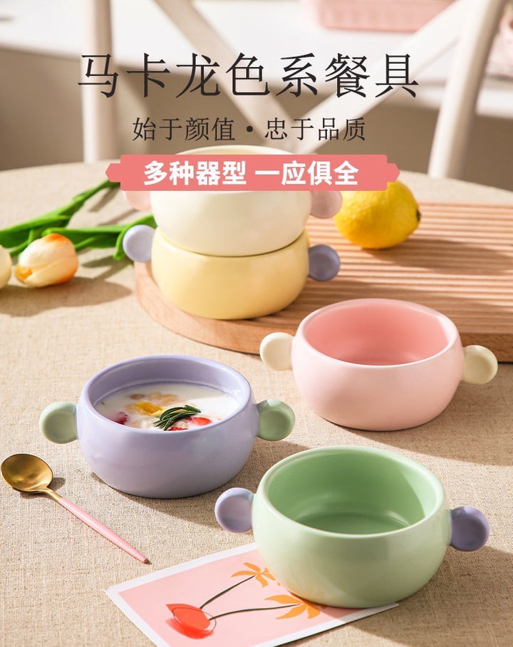 Steams Bakes Series Soft & Cute Girly Series Double Ear Minimalist Candy Bowl Plate Set