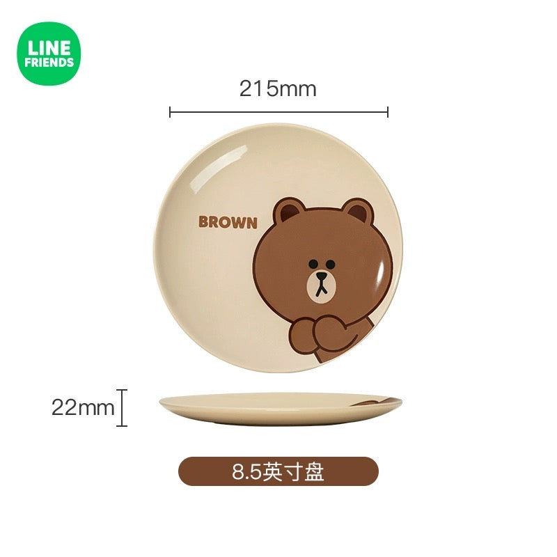 LINE FRIENDS Brown Bear & Choco Bear Ceramic Tableware For One Person 4 Gift Box
