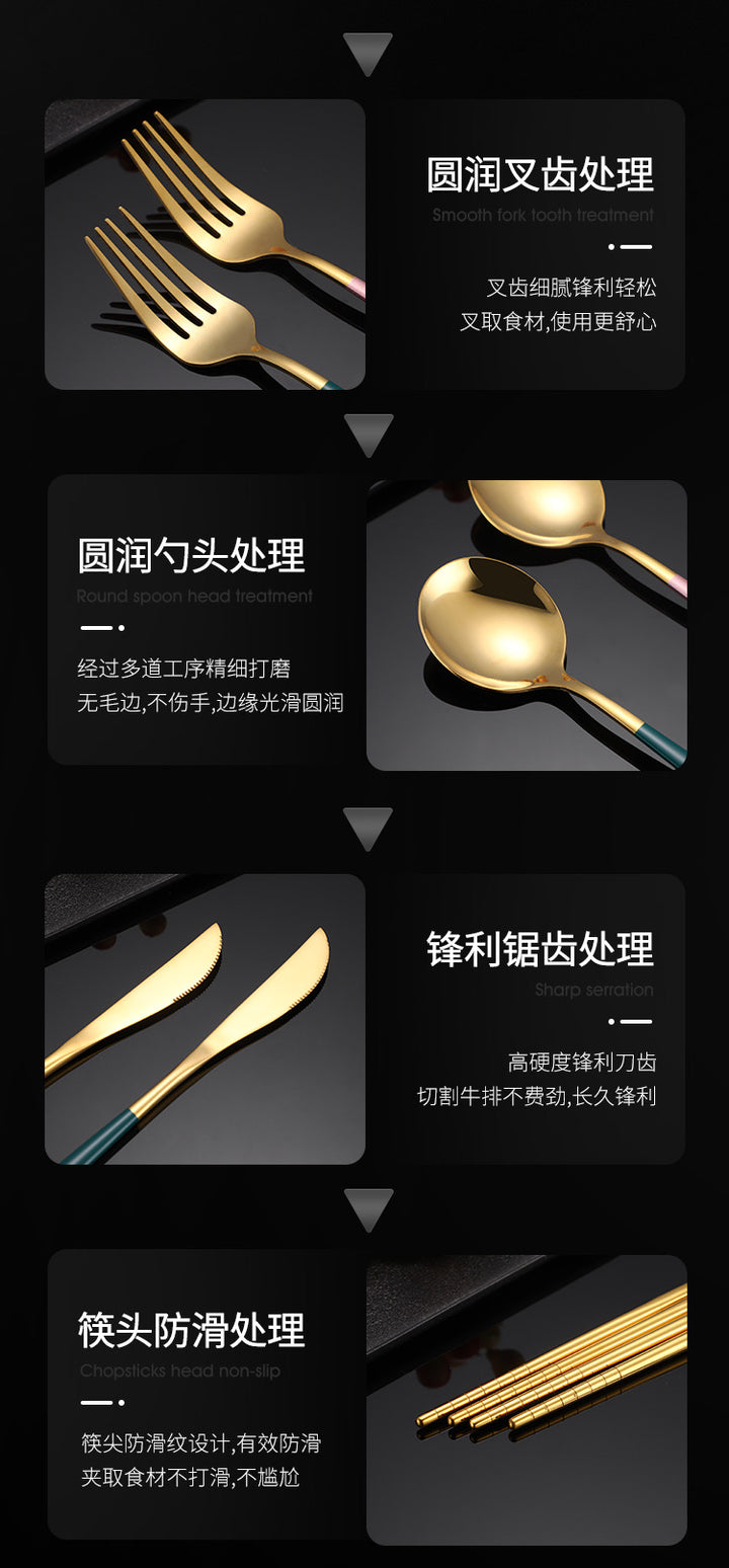 Stainless Steel Tableware Spoon & Fork Knife Chopsticks 4-Piece Set