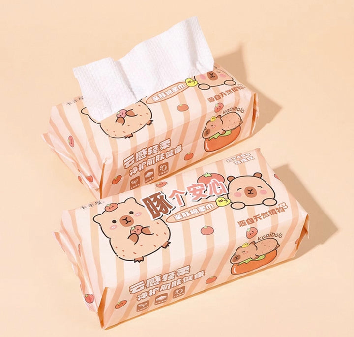 Capybara™ Disposable Thickened Facial Wipes — Soft Cotton Tissues, Pull-Out Style, Safe for Sensitive Skin