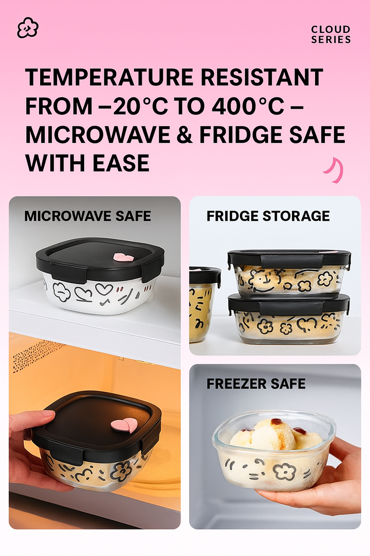 Microwave-Safe Glass Lunch Box + Insulated Tote Bag | Heat & Cold Resistant | Trendy Black & Pink