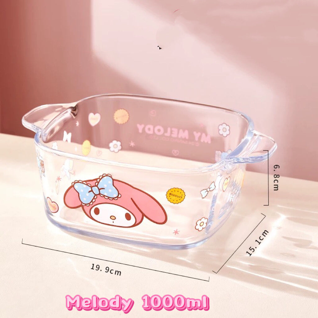 Sanrio™ Double-Handle Glass Bowl – Ramen, Rice, Dessert, Salad & Yogurt Bowl 🫐 Heat-Resistant