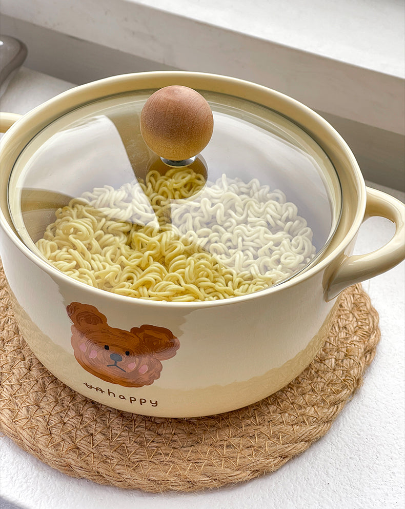 Kawaii emo Bear Noodle/ Ramen Bowl 🍜🐻 With Lid