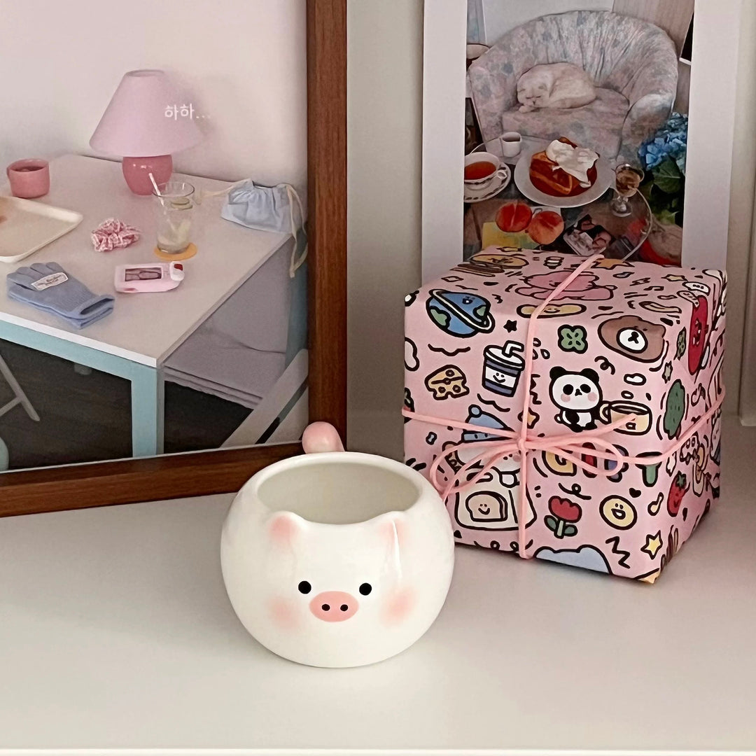 Blushing Kitty & Little Pink Pig 🐷 Ceramic Mug – Heat Resistant