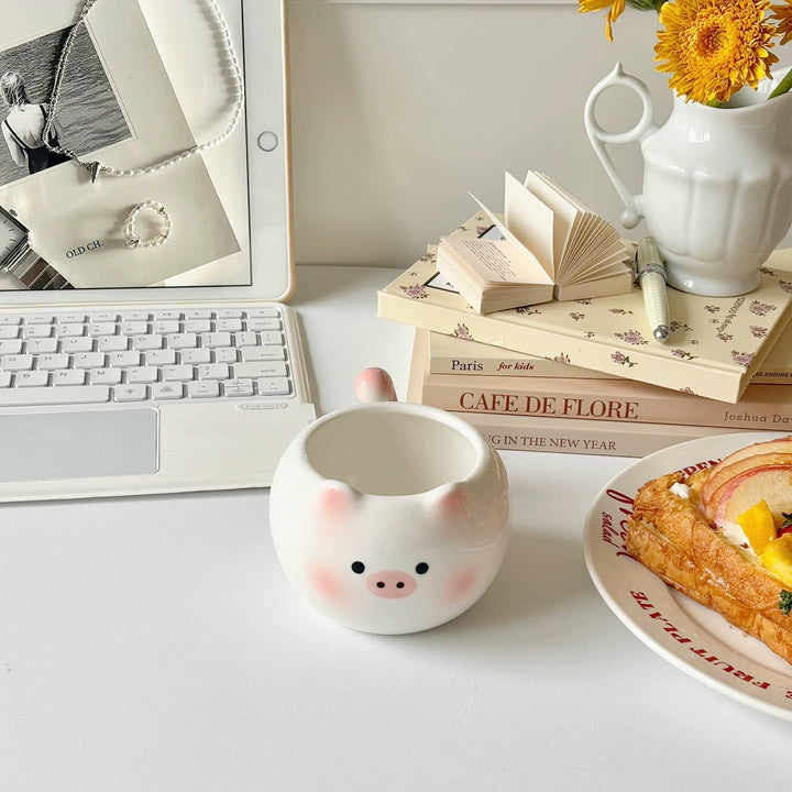Blushing Kitty & Little Pink Pig 🐷 Ceramic Mug – Heat Resistant