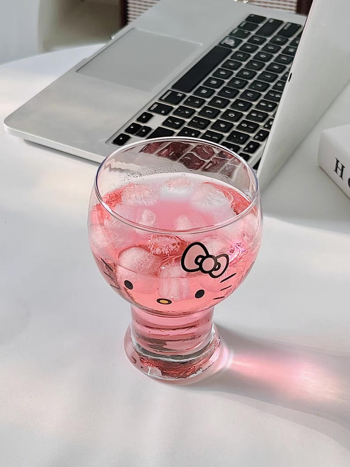 Hello Kitty Heat-Resistant Glass Cup – 450ml Stemmed Mug for Milk, Beer & Juices