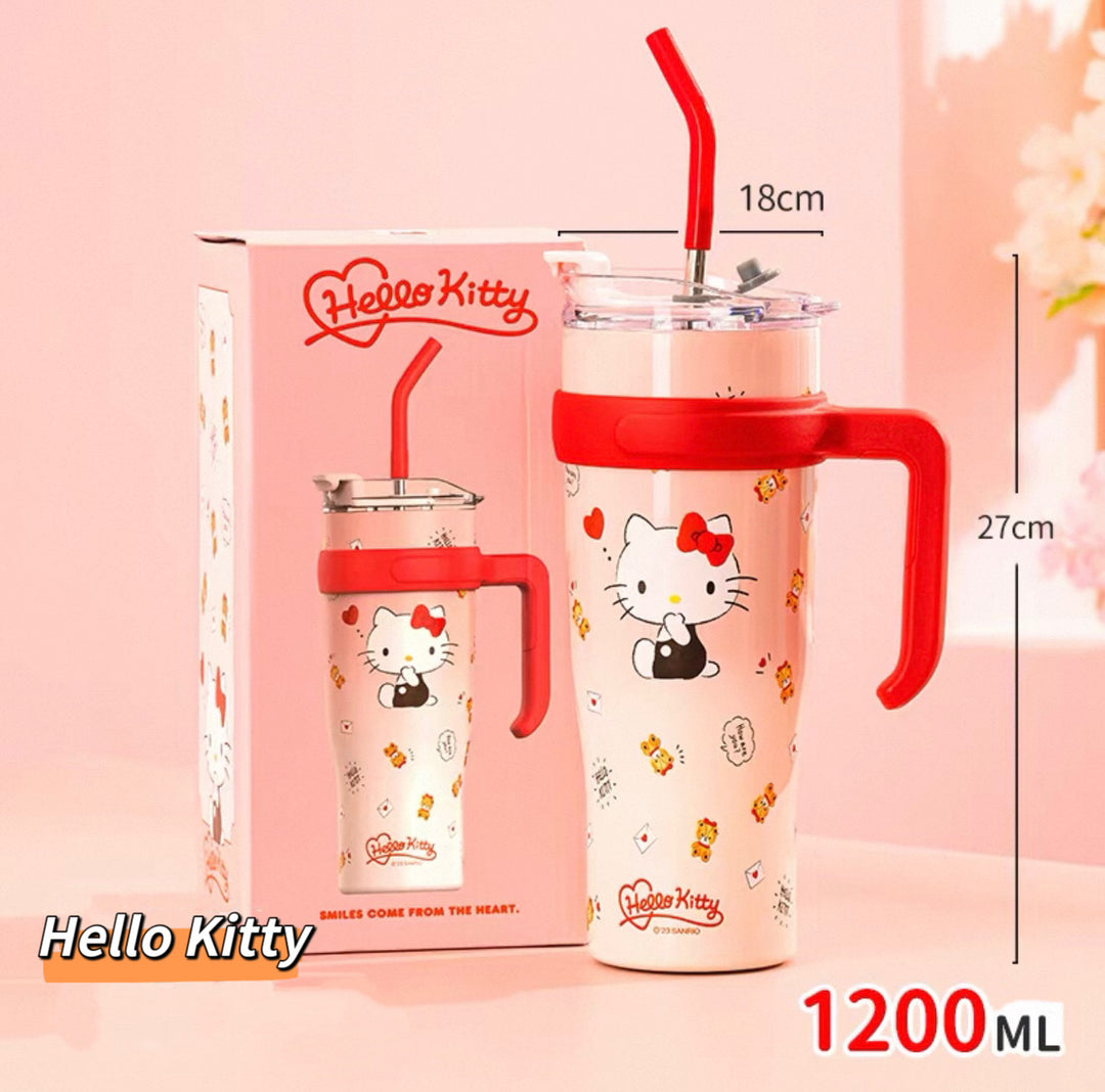 Sanrio™ Hello Kitty & My Melody 🎀 Jumbo Insulated Tumbler – 1200ml Large Capacity with Straw
