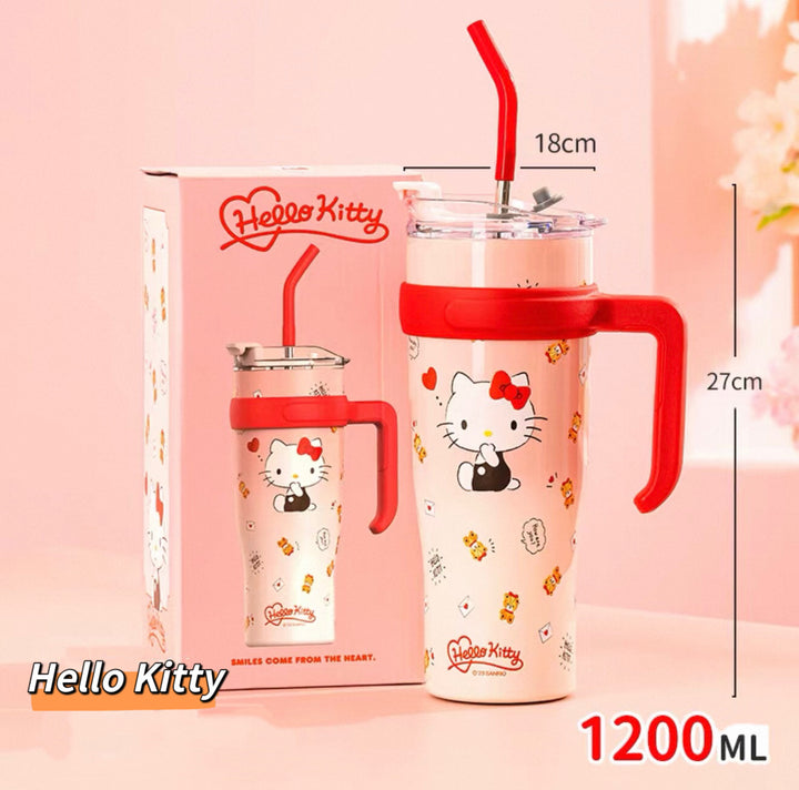 Sanrio™ Hello Kitty & My Melody 🎀 Jumbo Insulated Tumbler – 1200ml Large Capacity with Straw
