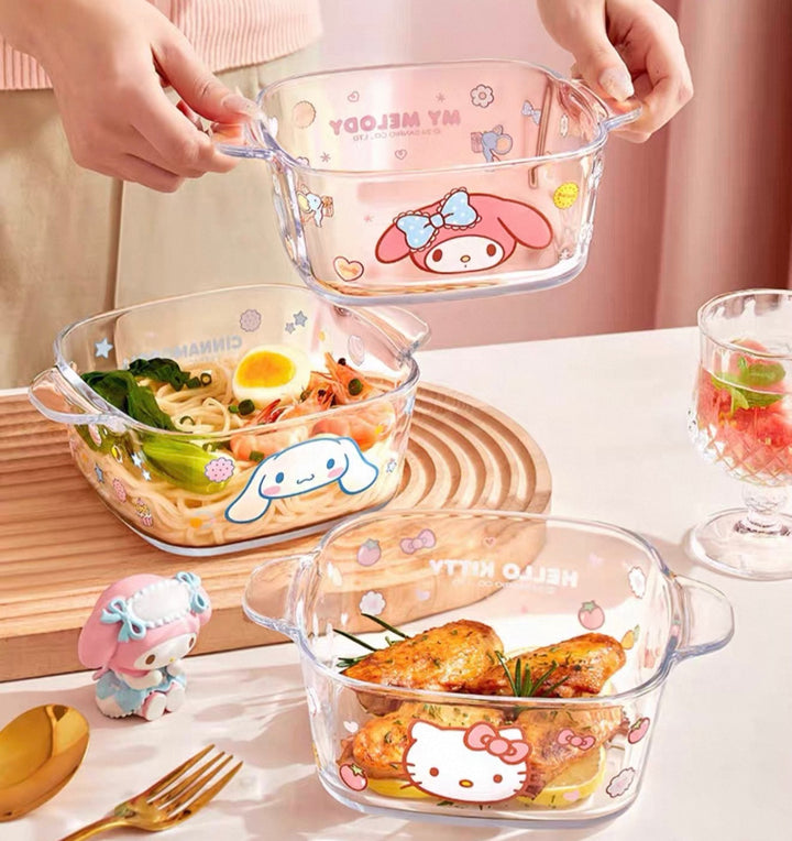 Sanrio™ Double-Handle Glass Bowl – Ramen, Rice, Dessert, Salad & Yogurt Bowl 🫐 Heat-Resistant