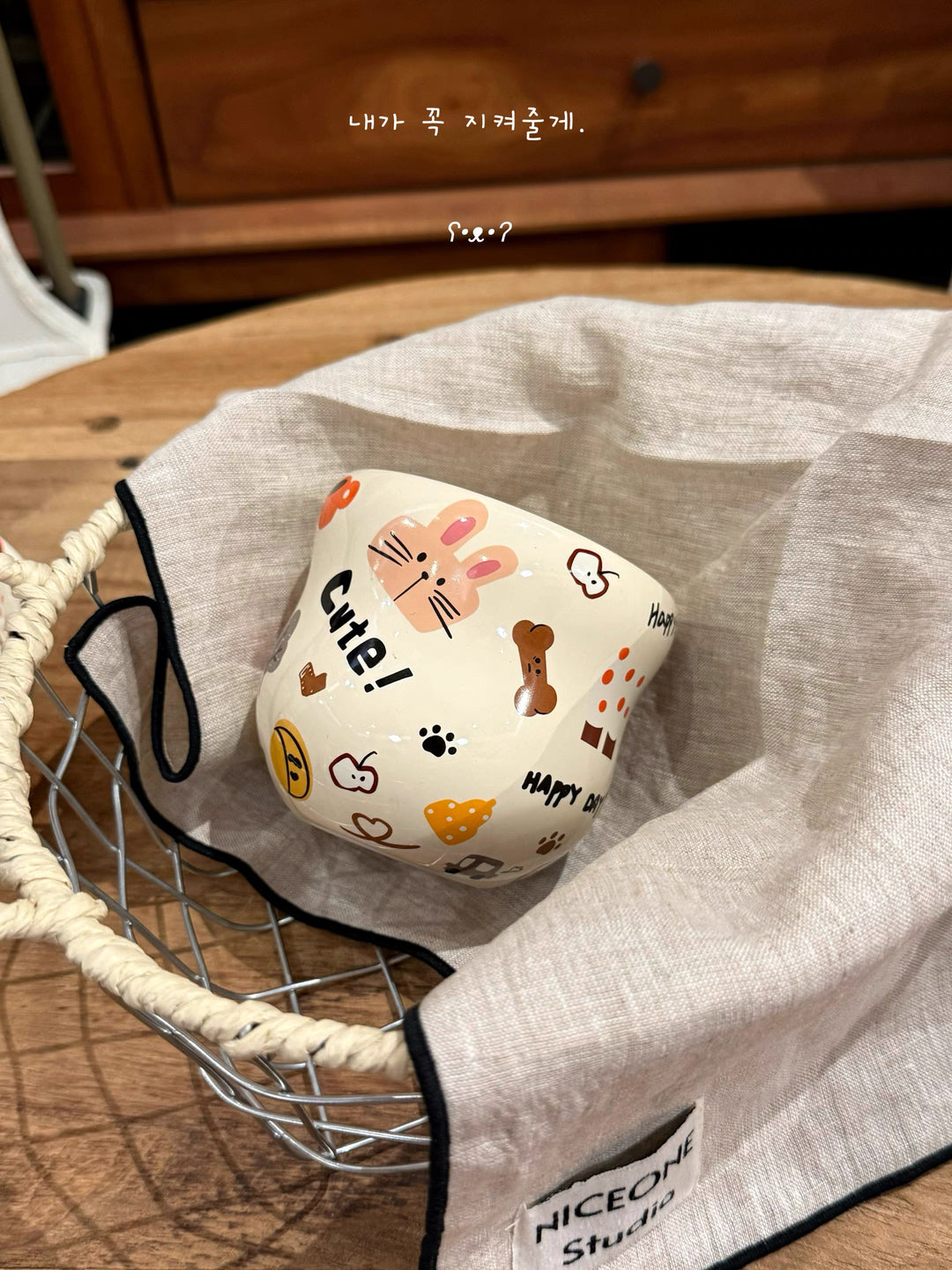 『 Cute Moon Dog Collection』 Handcrafted Underglaze Ceramic Tableware — Portion Plate 🥗, Dinner Plate 🍽️, Rice Bowl 🥣 & Mug