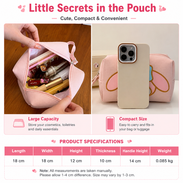 Cute Large Capacity Makeup Bag – Portable Cosmetic Pouch with Zipper for Travel & Daily Use