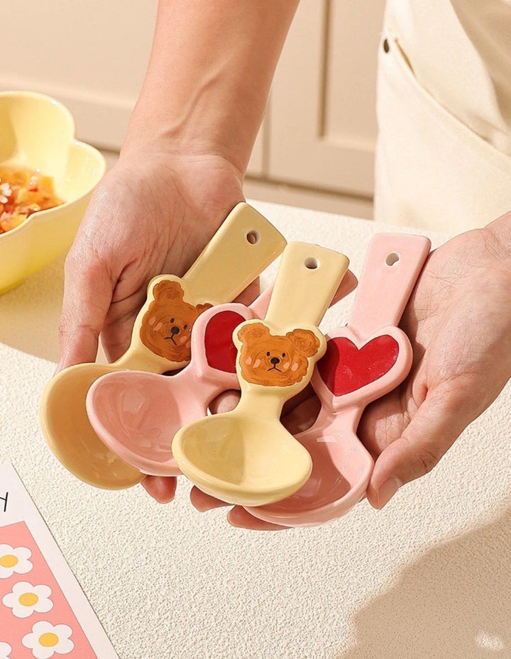 Handcrafted Emo Bear🐻 & Love Heart💗 Ceramic Soup Spoon