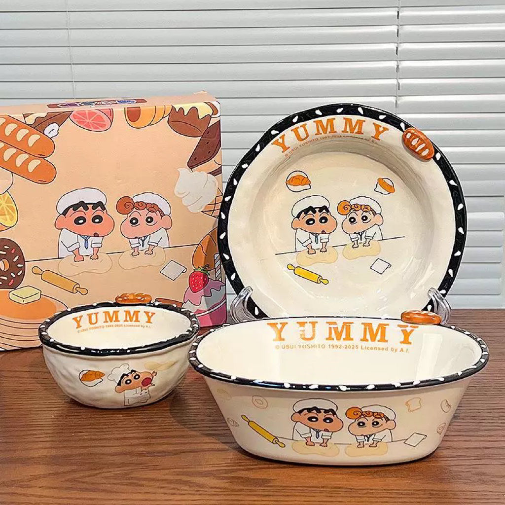 🥖 Crayon Shin-chan™ Official Bread Series Dinnerware Set – Dishwasher, Microwave, Oven & Sterilizer Safe