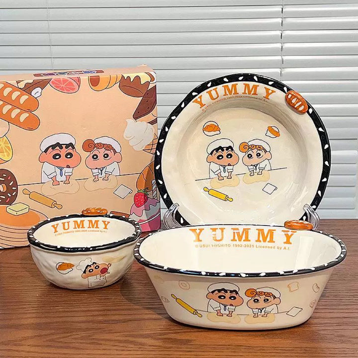 🥖 Crayon Shin-chan™ Official Bread Series Dinnerware Set – Dishwasher, Microwave, Oven & Sterilizer Safe