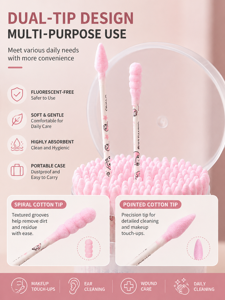Multi-Purpose Cotton Swabs with Storage Case – Soft Tips for Makeup, Ear Cleaning & Wound Care