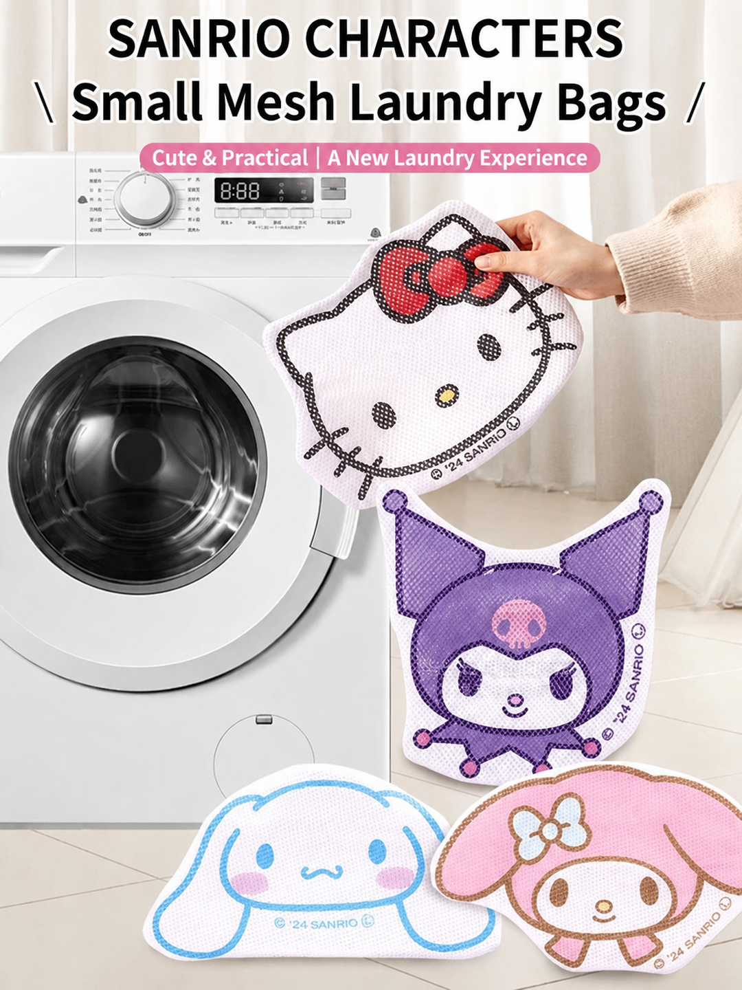 Sanrio Mesh Laundry Bag Set – Cute Delicates Wash Bags with Zipper Closure