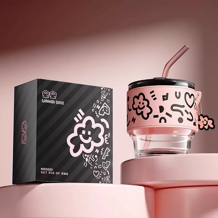 “Cloud Doodle” Peach Pink Glass Cup Gift Set – 5 Pieces