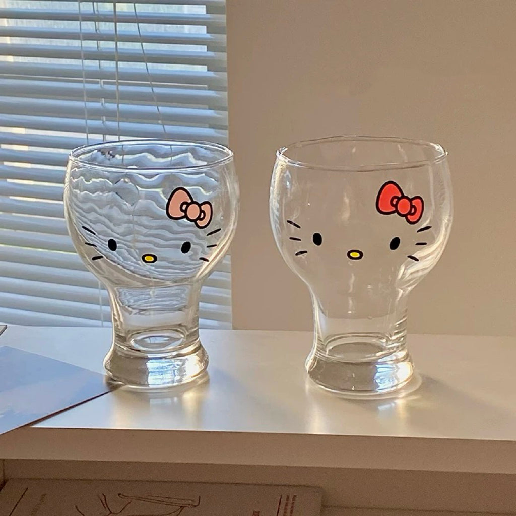 Hello Kitty Heat-Resistant Glass Cup – 450ml Stemmed Mug for Milk, Beer & Juices