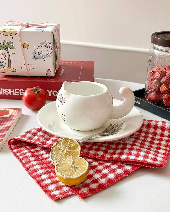 Blushing Kitty & Little Pink Pig 🐷 Ceramic Mug – Heat Resistant