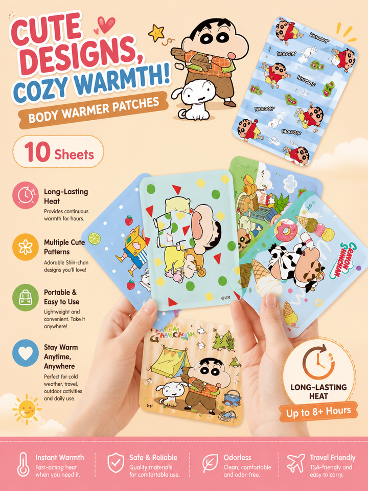 Crayon Shin-chan™ Body Warmer Patches – 10 Sheets | Long-Lasting Heat for Everyday Comfort