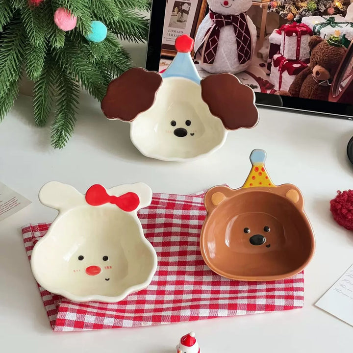 『Curly Pup🐶 & Bunny🐰』 Hand-Painted Underglaze Sauce Dish / Yogurt & Fruit Bowl