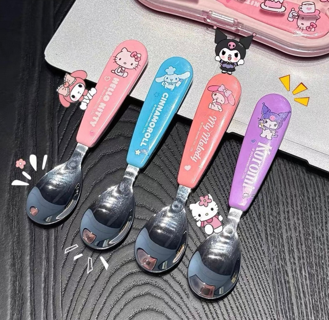 Sanrio™ Portable Spoon & Fork Set with Case | 304 Stainless Steel | Kid-Friendly