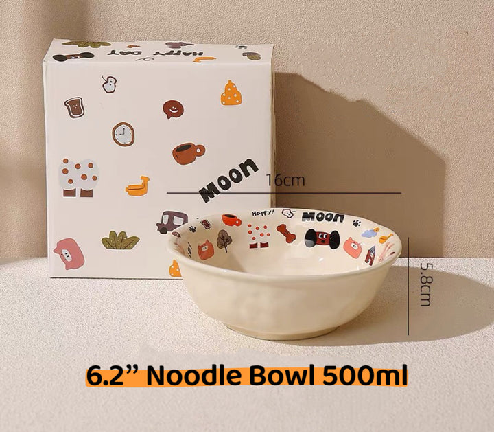 『 Cute Moon Dog Collection』 Handcrafted Underglaze Ceramic Tableware — Portion Plate 🥗, Dinner Plate 🍽️, Rice Bowl 🥣 & Mug
