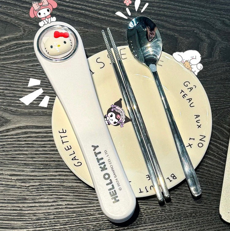 Sanrio™️ Space Capsule Series Chopsticks & Spoon Set with Portable Case | Travel Cutlery Set