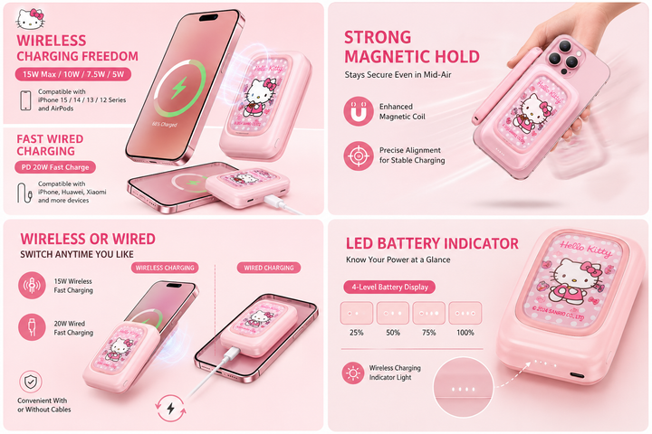 Sanrio Magnetic Wireless Power Bank 10000mAh – 20W Fast Charging Portable Charger