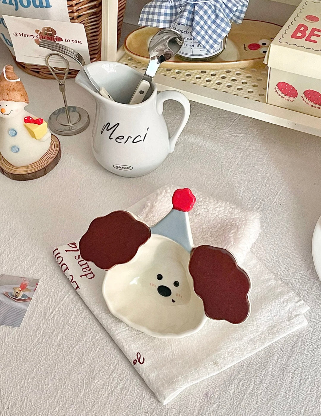 『Curly Pup🐶 & Bunny🐰』 Hand-Painted Underglaze Sauce Dish / Yogurt & Fruit Bowl