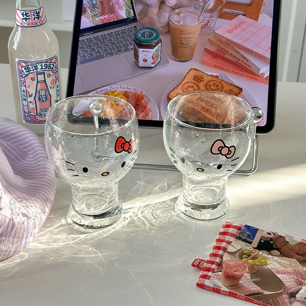 Hello Kitty Heat-Resistant Glass Cup – 450ml Stemmed Mug for Milk, Beer & Juices