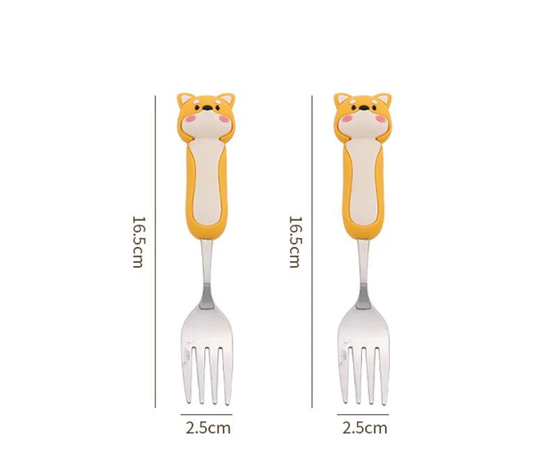 【3D Husky Design 】Stainless Steel Long-Handle Spoon 🥄 & Fork Set
