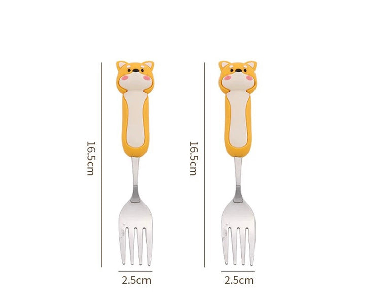 【3D Husky Design 】Stainless Steel Long-Handle Spoon 🥄 & Fork Set