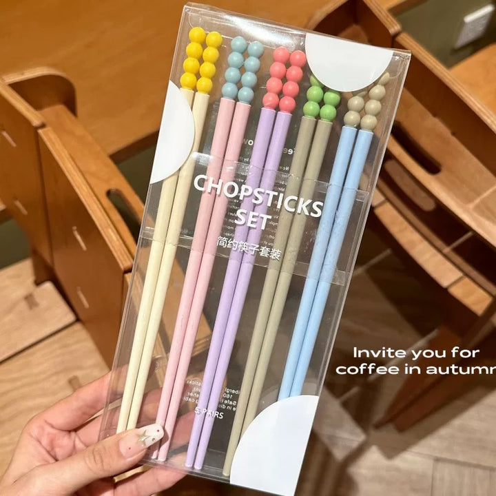 Candy-Colored Alloy Chopsticks 🥢 – Antibacterial, Mold-Resistant, Heat-Resistant & Non-Slip – Set of 5 Pairs for Household Use