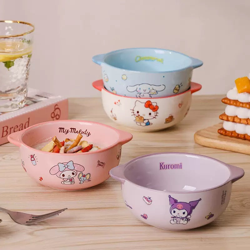 Sanrio Family Series™️ Ceramic Double-Handle Bowl – Yogurt & Rice Bowl 🥣