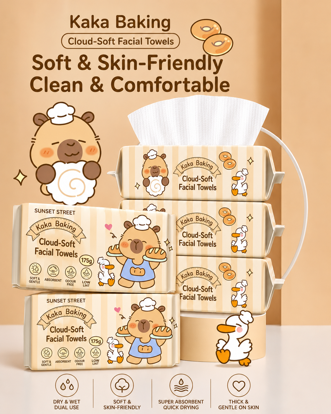 『 Capybara™️ Face Towels 』Disposable Thick Cotton Towels | Soft, Absorbent & Sensitive Skin Friendly