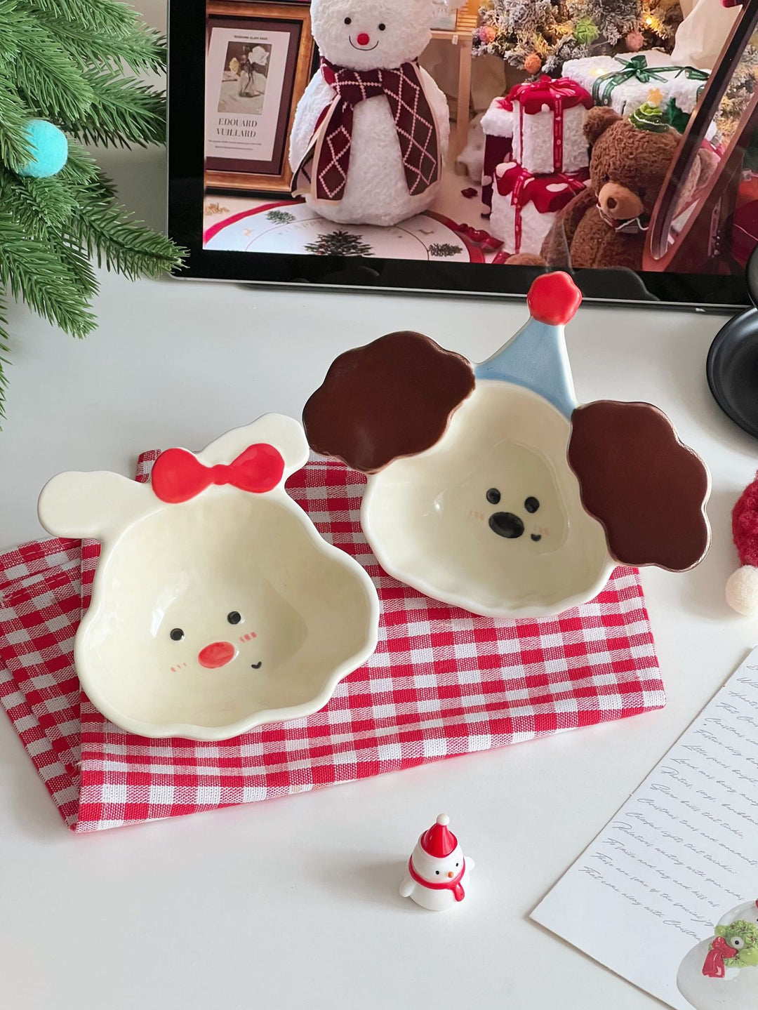 『Curly Pup🐶 & Bunny🐰』 Hand-Painted Underglaze Sauce Dish / Yogurt & Fruit Bowl