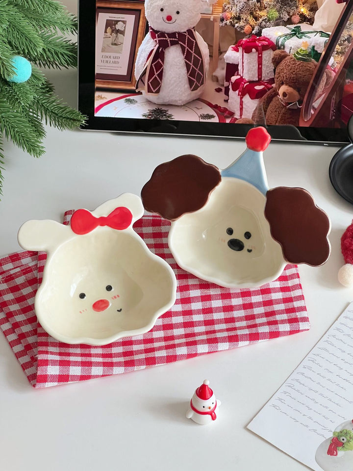 『Curly Pup🐶 & Bunny🐰』 Hand-Painted Underglaze Sauce Dish / Yogurt & Fruit Bowl