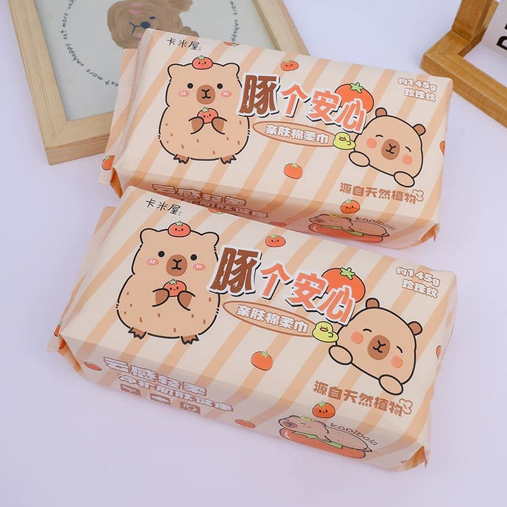 Capybara™ Disposable Thickened Facial Wipes — Soft Cotton Tissues, Pull-Out Style, Safe for Sensitive Skin