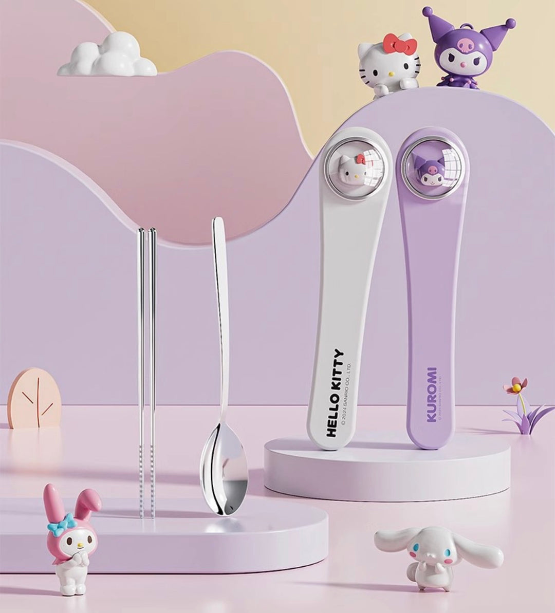 Sanrio™️ Space Capsule Series Chopsticks & Spoon Set with Portable Case | Travel Cutlery Set