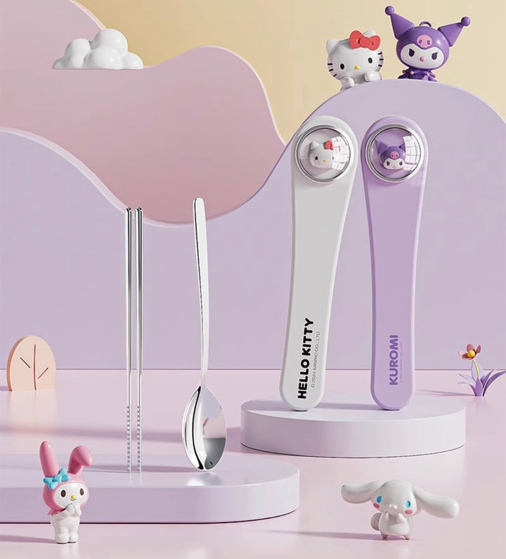 Sanrio™️ Space Capsule Series Chopsticks & Spoon Set with Portable Case | Travel Cutlery Set