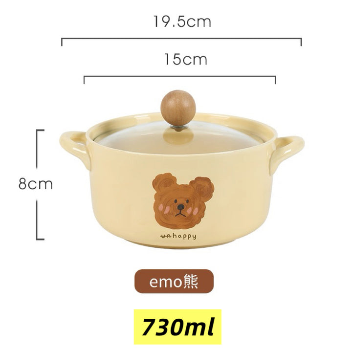 Kawaii emo Bear Noodle/ Ramen Bowl 🍜🐻 With Lid