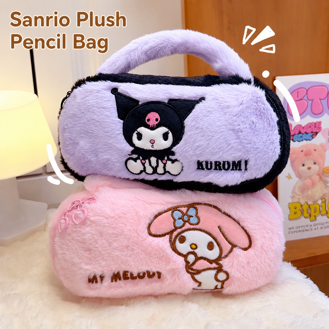 Cute Plush Pencil Case with Handle – Large Capacity Kawaii Zipper Pouch for School, Makeup & Accessories