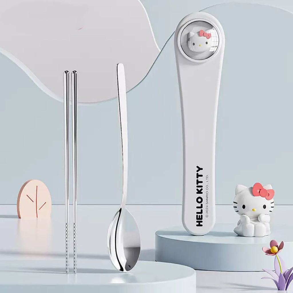Sanrio™️ Space Capsule Series Chopsticks & Spoon Set with Portable Case | Travel Cutlery Set
