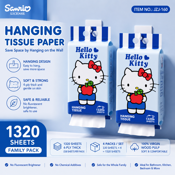Sanrio™️ Cute Hanging Tissue Pack – 4-Ply, Extra-Large & Portable, 1320 Sheets
